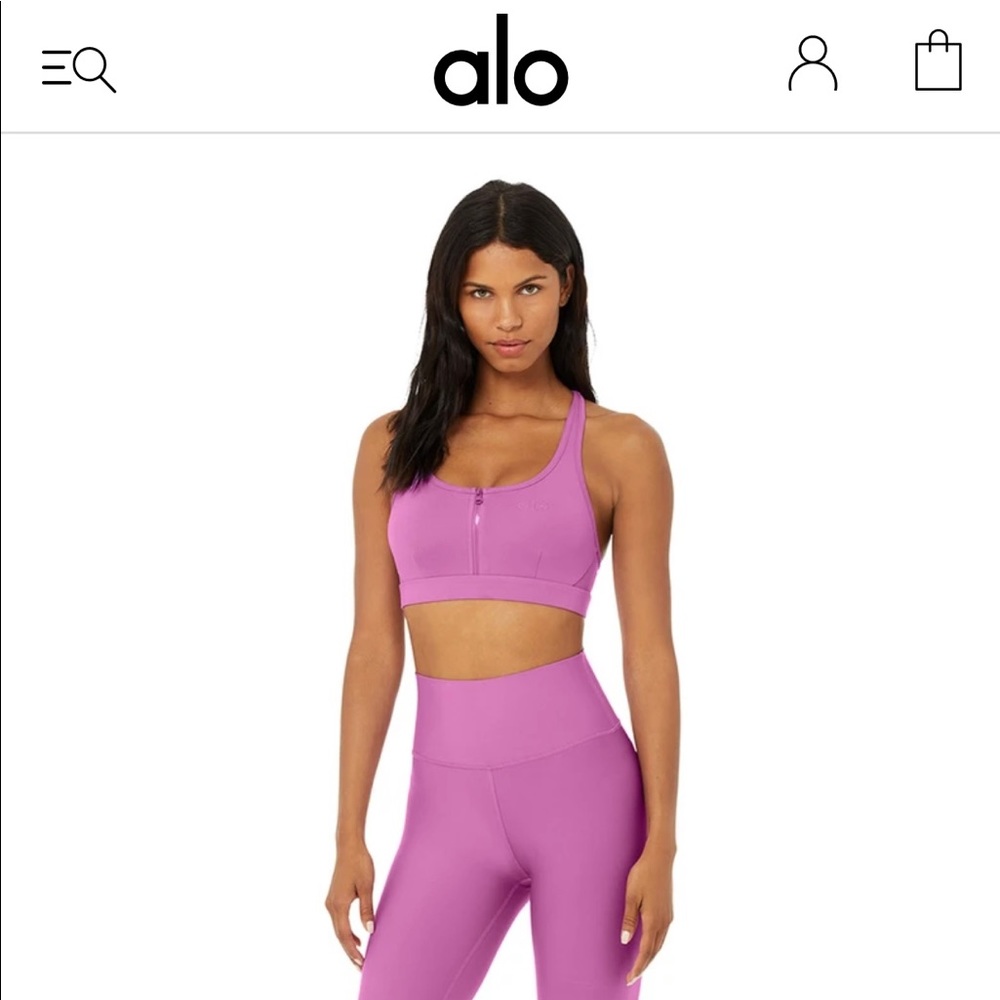 ALO Yoga Pink Zip-Front Sports Bra